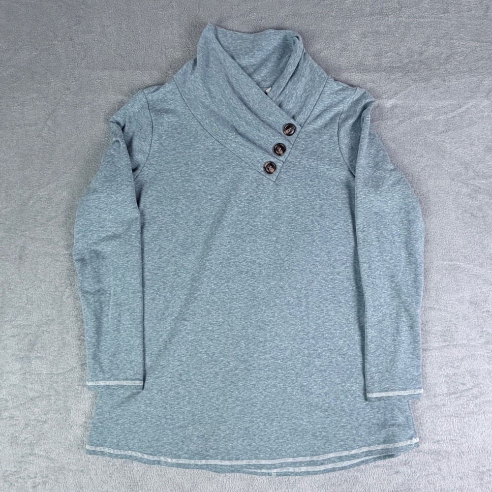 Soft Surroundings Womens Blue Heather Cowl Neck Button Tunic Top 2CV81 Medium